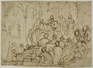 Thronender König mit Begleitern von Domenico Cresti