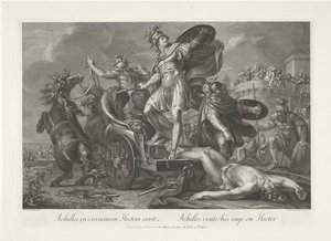 Achilles schleppt den Leichnam von Hector hinter seinem Wagen her von Domenico Cunego