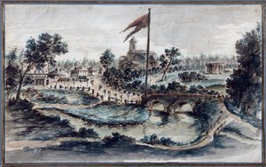 Ansicht des Pavlovsk-Parks mit dem Krankenhaus der Heiligen Maria Magdalena