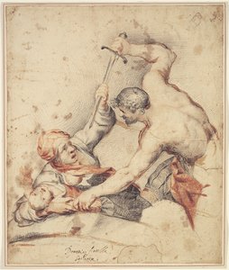 Mann greift Mutter und Kind an von Domenico Fiasella