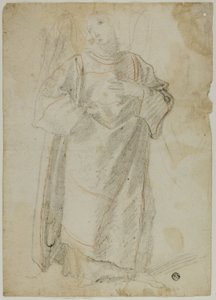 Stehender Engel (recto); Studie von Gesicht und Draperie (verso) von Domenico Fiasella