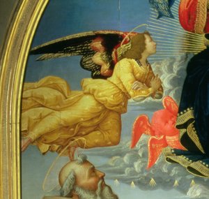 Christus in Herrlichkeit mit Hl. Benedikt, Hl. Romuald, Hl. Attinia, Hl. Grecinia und dem Stifter Abt Buonvicini (Detail) von Domenico Ghirlandaio