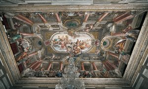 Das Angebot an Jupiter der Schlüssel des Tempels von Janus (oder Allegorie des Friedens), Decke des edlen Stockwerks (ca. 1665) (Fresko) von Domenico I Piola