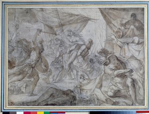 Soldaten entführten eine Königin und trugen sie in einem Schiff. Zeichnung von Domenico Canuti (1620-1684) 17. Jahrhundert Paris. Louvre Museum von Domenico Maria Canuti