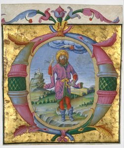 David mit seinem Fuß in einer Schlinge in einem Initial O