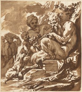 Ein Satyr unterhält seine Familie von Domenico Piola