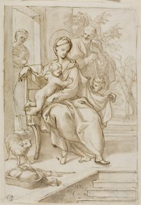 Heilige Familie mit der heiligen Anna und dem kleinen Johannes dem Täufer von Domenico Piola