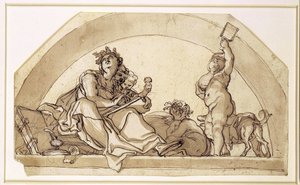Poesie umgeben von Kindern in einer Lünette von Domenico Piola