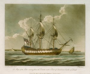 Ein Linienschiff segelt von den Downs mit Blick auf das Sandown Castle in Deal von Dominic Serres