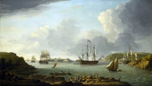 Rückkehr einer Flotte nach Plymouth (England), Beschreibung der Stadt und der Bucht, einschließlich Drake Island und Edgcumbe Mountain von Dominic Serres