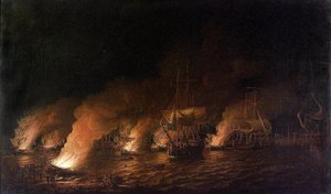 Krieg der Sieben Jahre (1756-1763): Französische Kriegsschiffe greifen die britische Flotte vor Quebec City (Kanada) in der Nacht vom 28. Juni 1759 an