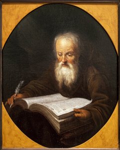 Ein Mönch liest, eine Feder in der Hand. Gemälde von Domenicus Van Tol (1635-1676), Öl auf Leinwand, von Gerrit Dou (1613-1675). Flämische Kunst