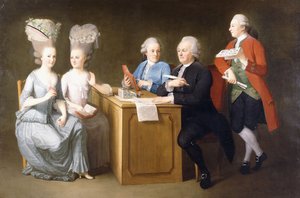 Eine Gruppenporträt von Monsieur Le Roy mit seinen zwei Töchtern und zwei Söhnen, sitzend in voller Länge an einem Tisch, 1779