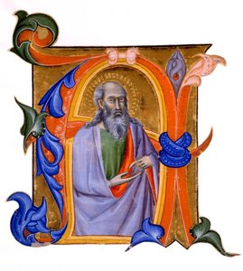 Illuminierte Initiale A, ca. 1382-99 (wasserbasierte Pigmente & Blattgold auf Pergament) von Don Silvestro dei Gherarducci