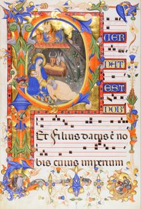 Geburt Christi, in einem Initial P von Don Silvestro dei Gherarducci