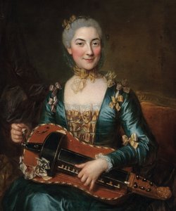 Porträt einer Dame, die eine Drehleier spielt von Donat Nonotte