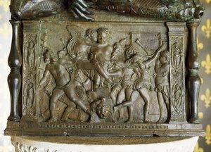 Putti Bacchanal, Flachrelief am Sockel von 
