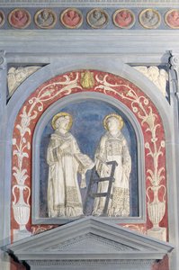 Heiliger Laurentius und Heiliger Stephanus, Flachreliefskulptur über der Nordtür, ca. 1440 von Donatello