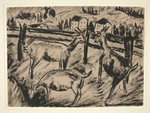 Ziegen und Landschaft von Dora Bromberger