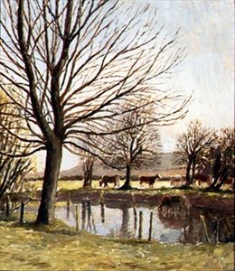 Rinder an einem Teich von Dora Carrington