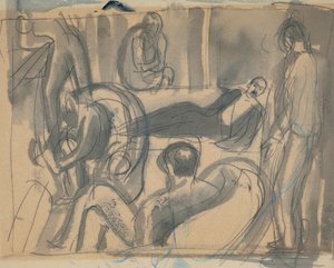 Maynard Keynes, Lytton Strachey und andere, ca. 1916 von Dora Carrington