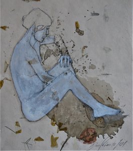 Nachdenkliche blaue Figur