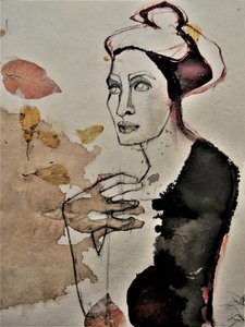 Nachdenkliche Frau mit Blättern von Doris Schmitz
