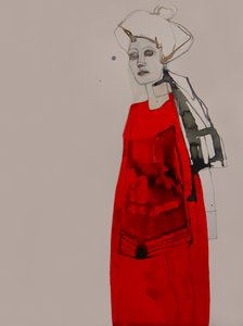 Frau im roten Kleid