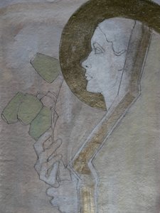 Frau mit goldenem Heiligenschein