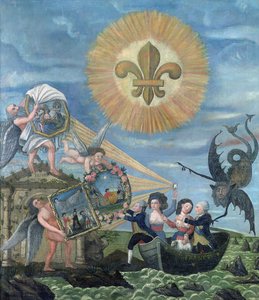 Die Hoffnung auf Glück gewidmet der Nation mit Louis XVI (1754-93) getrieben von Güte und Jacques Necker (1732-1804) getrieben von Wahrheit, 1789 von Dubois