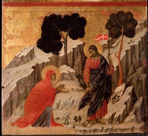 Erscheinung Jesu vor Maria Magdalena nach der Auferstehung. Maestà-Altarbild von Duccio di Buoninsegna