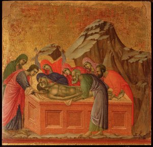 Passion: die Grablegung. Maestà-Altarbild (Tempera und Gold auf Holz)