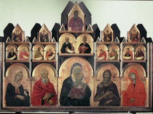 Polyptychon Nr. 47 - St. Agnes, St. Johannes, Jungfrau mit Kind, St. Johannes der Täufer und St. Maria Magdalena von Duccio di Buoninsegna