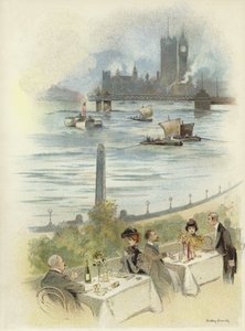 Mittagessen auf der Terrasse mit Blick auf die Themse