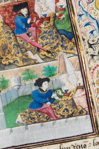 Seite aus "La Belle Dame Sans Merci" von Alain Chartier, Paris, frühes 15. Jahrhundert von Dunois Master