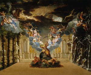 Bühnenbild für das Prolog der Tragédie lyrique Atys von Jean-Baptiste Lully, ca. 1708 von Duplessis