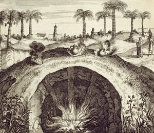 Ein riesiger unterirdischer Dampfofen, aus China Illustrata von Athanasius Kircher (1601-80), 1667
