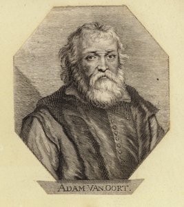 Adam Van Oort, geboren als Adam van Noort, ein belgischer Künstler. Graviert von Johann Georg Waldreich