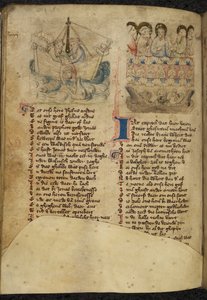 Add. 11575, f.65v Jona und der Wal, aus Spiegel van der Menschen Behoudenisse (Übersetzung des Speculum Humanae Salvationis) (Pergament)