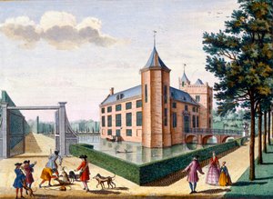 Schloss Assumburg, aus Het Zeganpralent Kennemerlant von Hendrick de Leth und Matthias Brouerius Van Nidek, veröffentlicht um 1700-1730