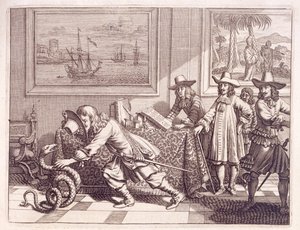 Umgang mit einer Kobra, die die Räume der niederländischen Offiziere betreten hat, 1672 von Dutch School