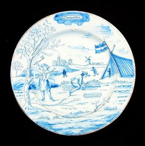 Delfter Teller, der den Monat Dezember darstellt von Dutch School