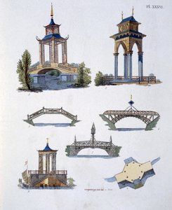 Gartendekorationen, aus Magazin der Gartenschätze von G. van Laar, veröffentlicht 1802