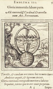 Gloria immortalis labore parta, Illustration aus Emblemata von Hadrianus Junius, veröffentlicht von Christophe Plantin, Antwerpen, 1565 von Dutch School