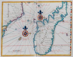 Karte eines Teils der Küste von Mosambik und der Insel Madagaskar