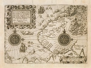 Karte des neu entdeckten Nova Zembla, Illustration aus Diarium Nauticum, seu vera descriptio trium navigationum admirandarum... von Gerrit de Veer, 1598