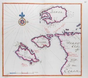 Karte eines Teils der Insel Ceram (Seram) und Bonoa (Pulau Boano) und Pulau Kelang und Pulau Manipa