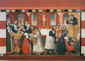 Martin Luther predigt (Detail vom Altarbild der Kirche von Torslunde)