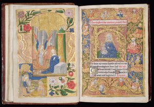Ms 144, ff.13v-14r: Die Verkündigung und die Jungfrau mit Kind, Miniaturen aus einem Stundenbuch, Gebrauch von Utrecht, ca. 1500-20 von Dutch School