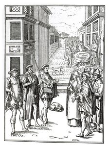 Verkauf durch den Stadtschreier, nach einem Holzschnitt in Praxis Rerum Civilium von Joos de Damhouder (1507-81) veröffentlicht in Antwerpen, 1557 von Dutch School